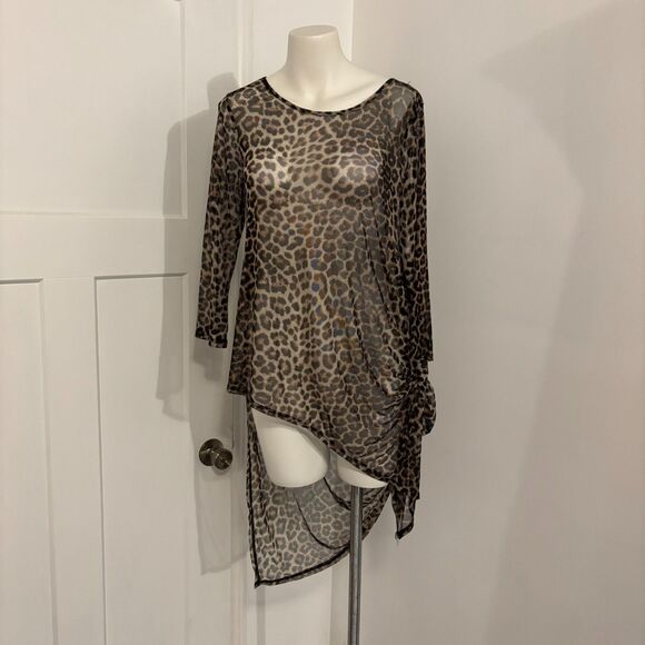 Y2K Paradiso size Medium Made in USA Vintage Cheetah Print Sheer Tunic Dress Top - Picture 1 of 8
